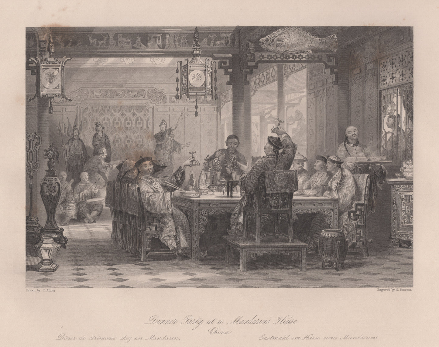 Antique 1840s Steel Engraving | Dinner at a Mandarin’s House | Thomas Allom