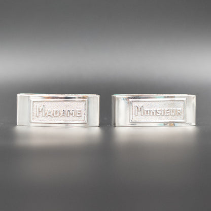 Elegant Vintage Art Deco Silverplated Napkin Rings | "Monsieur" & "Madame" | Set of 2