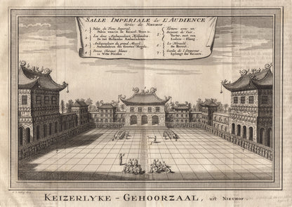 Antique 1740s Copperplate Engraving | Salle Impériale de l'Audience | Jacob van der Schley after Johan Nieuhof