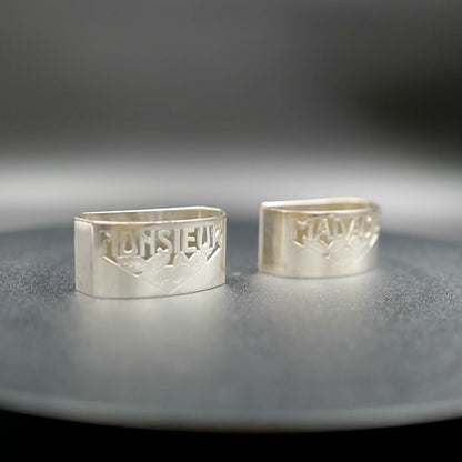 Vintage Mid-20th Century Art Deco Silver-Plated Napkin Rings | “Monsieur” & “Madame” | Set of 2